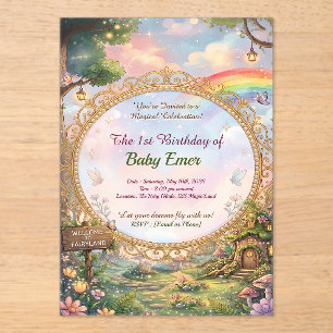 Rainbow Fairyland Birthday's Girl Acrylic Invitations