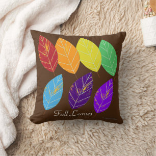 Rainbow Fall Leaves Black Backside Throw Pillow