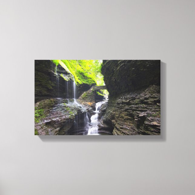 Rainbow Falls & cascade, Watkins Glen, New York Canvas Print (Front)