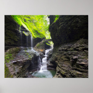 Rainbow Falls & cascade, Watkins Glen, New York Poster