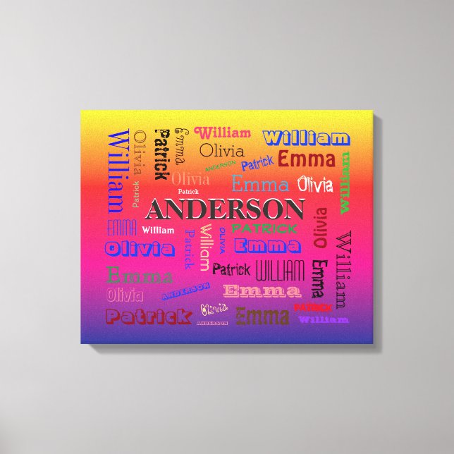 Rainbow Family Lineage Word Cloud Name Collage Canvas Print (Front)