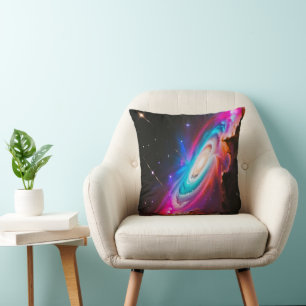 Rainbow Fantasy Black Hole Galaxy Throw Pillow