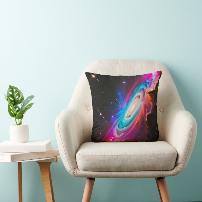 Rainbow Fantasy Black Hole Galaxy Throw Pillow (Chair)