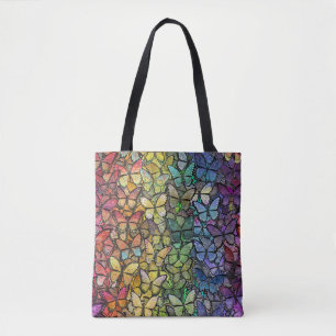 rainbow fantasy butterflies tote bag