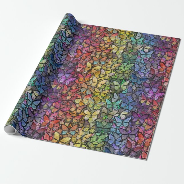 rainbow fantasy butterflies wrapping paper (Unrolled)