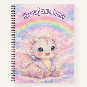 Rainbow Fantasy Dragon Cute Pink Hearts Girl   Notebook