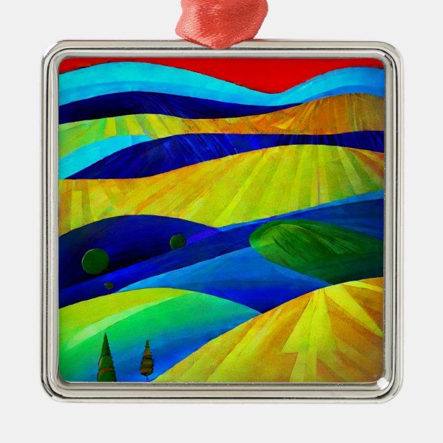 Rainbow Fantasy Hills Landscape Metal Ornament (Front)