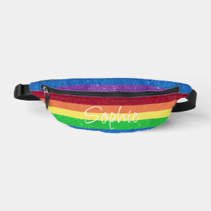 Rainbow Faux Glitter Custom Name Fanny Pack