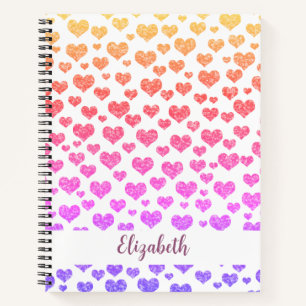 Rainbow Faux Glitter Hearts Bright Colorful Custom Notebook