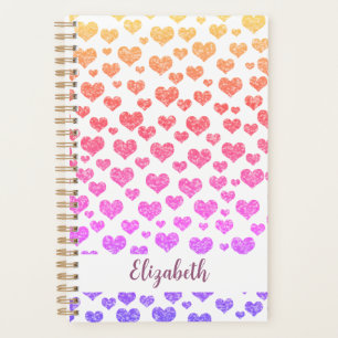 Rainbow Faux Glitter Hearts Bright Colorful Custom Planner