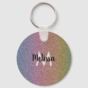 Rainbow Faux Glitter Pattern Initial  Keychain