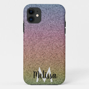Rainbow Faux Glitter Pattern Initial Name iPhone 11 Case