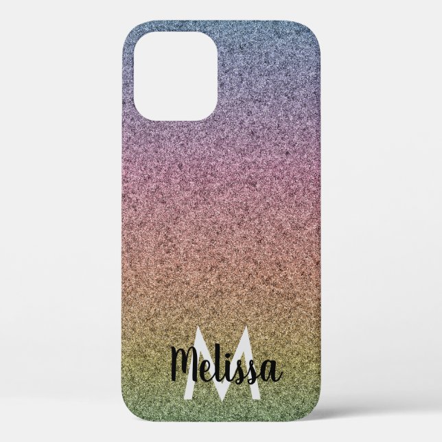 Rainbow Faux Glitter Pattern Initial Name  Case-Mate iPhone Case (Back)