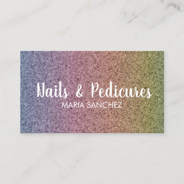 Rainbow Faux Glitter Pattern Nail Hair Business Card (Front)