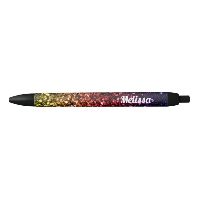 Rainbow faux glitter sparkles Personalize Black Ink Pen (Front)