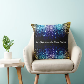 Rainbow Faux Purple Blue Gold Glitter Dripping Throw Pillow