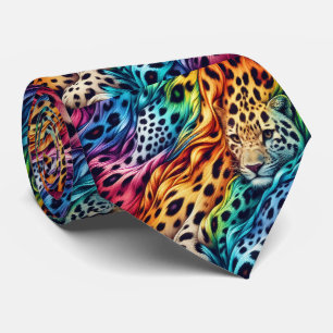 Rainbow Faux Silk Leopard Print Gentleman's Tie