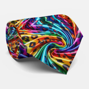 Rainbow Faux Silk Leopard Print Gentleman's Tie