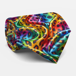 Rainbow Faux Silk Leopard Print Gentleman's Tie