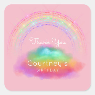Rainbow Favour Tags Thank You Birthday Pink