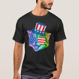 Rainbow Feline Cat 4th Of July T- American Flag T-Shirt
