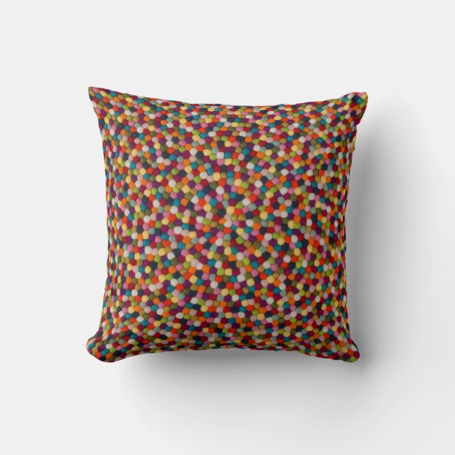 Rainbow Felt Ball Mosaic Rug Throw Pillow (Front)