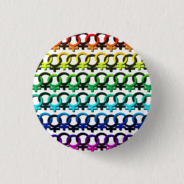 Rainbow Feminist Symbol - Community Chain pattern 1 Inch Round Button (Front)