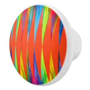 [Rainbow Fiesta] Harlequin Geometric Fiery Orange Ceramic Knob