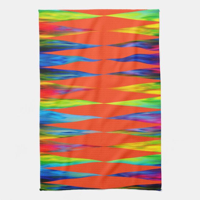 [Rainbow Fiesta] Harlequin Geometric Fiery Orange Kitchen Towel (Vertical)