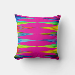 [Rainbow Fiesta] Harlequin Geometric Hot Pink Throw Pillow