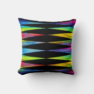 [Rainbow Fiesta] Harlequin Geometric Modern Black Throw Pillow