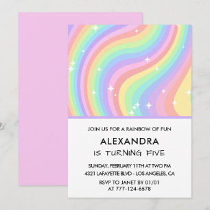 Rainbow Fifth Birthday Modern Girl Invitation