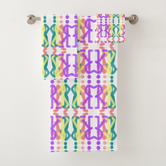 Rainbow Figures Intertwined Design Bath Towel Set (Insitu)