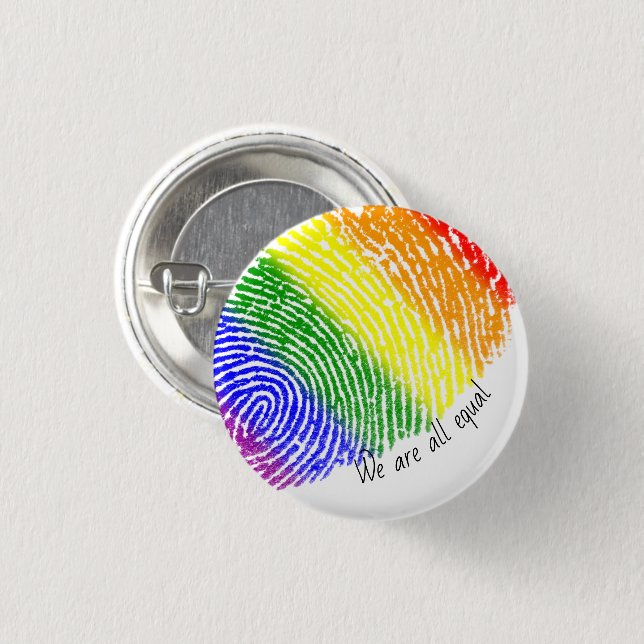 Rainbow fingerprint equal statement badge 1 inch round button (Front & Back)