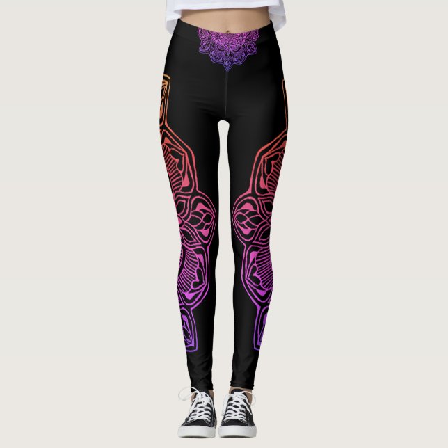 Rainbow Fire Mandala Flower Leggings (Front)