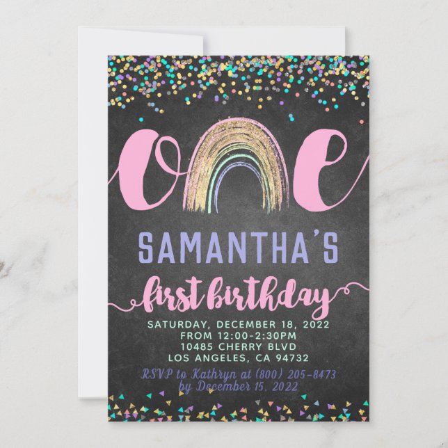 Rainbow First Birthday Invitation (Front)