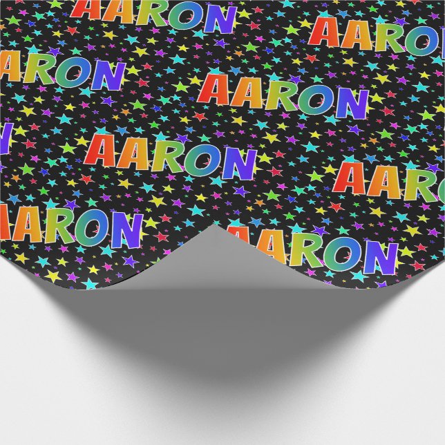 Rainbow First Name "AARON" + Stars Wrapping Paper (Corner)