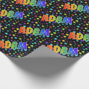 Rainbow First Name "ADAM" + Stars Wrapping Paper