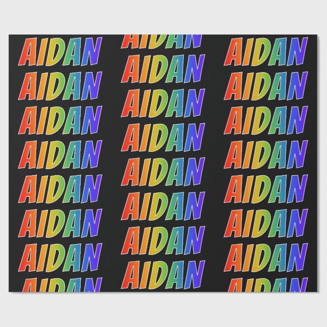 Rainbow First Name "AIDAN"; Fun & Colourful Wrapping Paper (Flat)