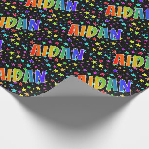 Rainbow First Name "AIDAN" + Stars Wrapping Paper
