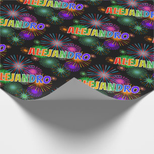 Rainbow First Name "ALEJANDRO" + Fireworks Wrapping Paper