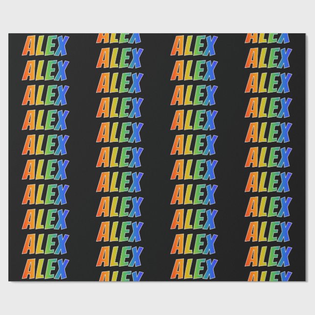 Rainbow First Name "ALEX"; Fun & Colourful Wrapping Paper (Flat)