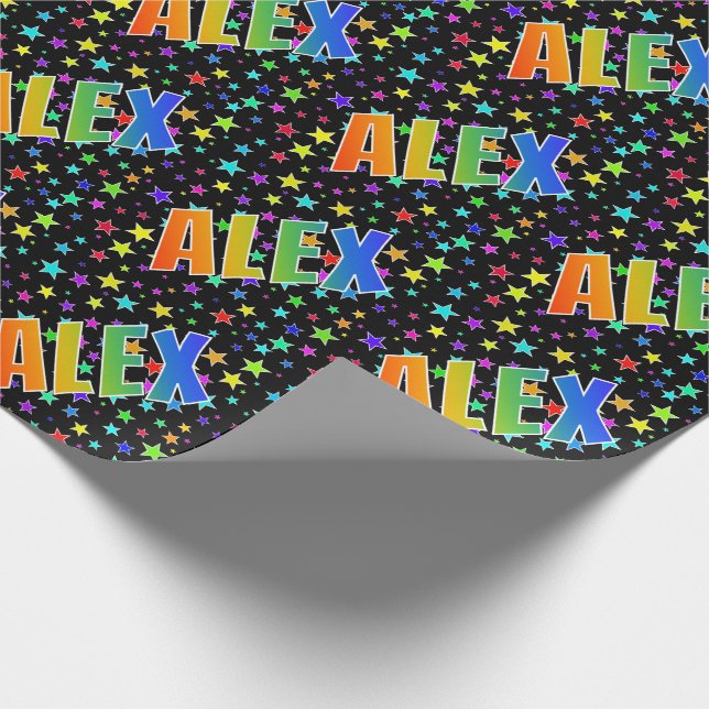 Rainbow First Name "ALEX" + Stars Wrapping Paper (Corner)
