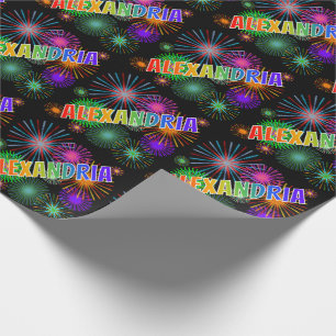 Rainbow First Name "ALEXANDRIA" + Fireworks Wrapping Paper