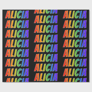 Rainbow First Name "ALICIA"; Fun & Colourful Wrapping Paper