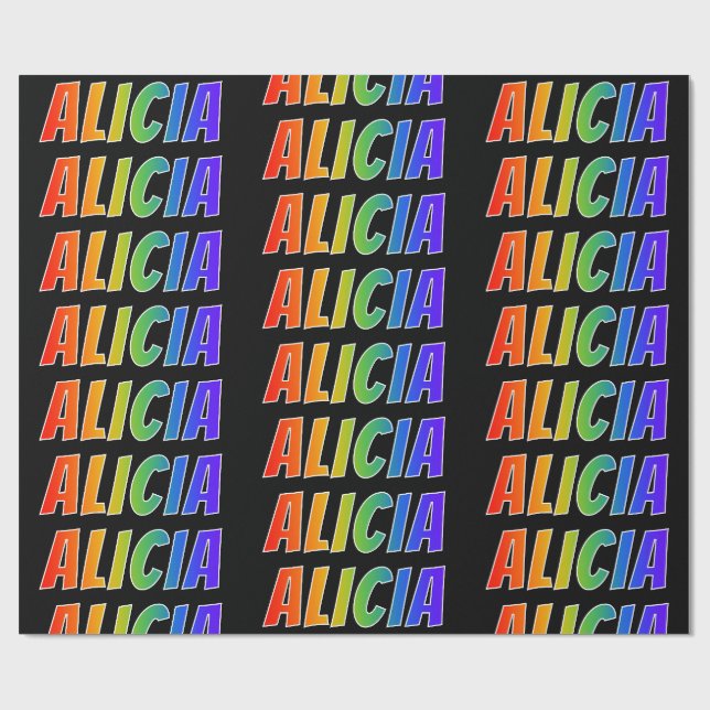 Rainbow First Name "ALICIA"; Fun & Colourful Wrapping Paper (Flat)