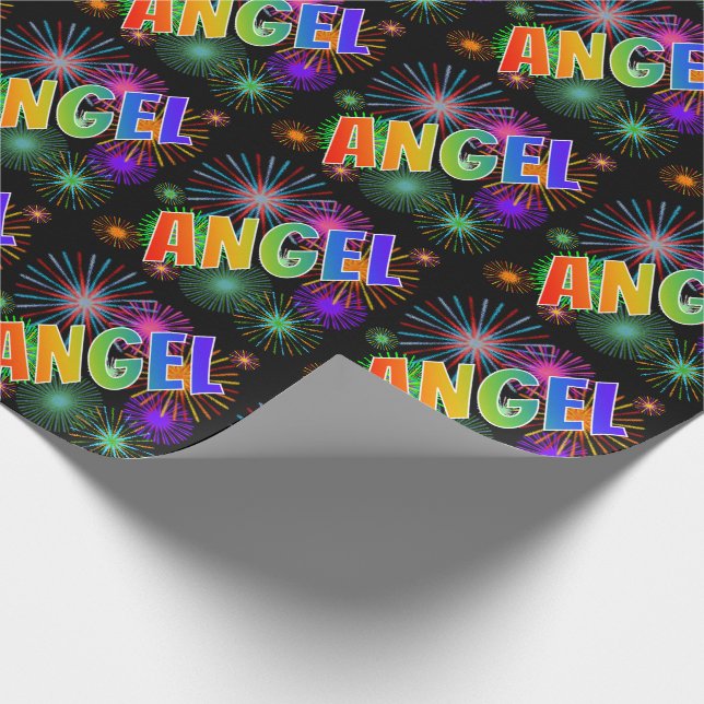 Rainbow First Name "ANGEL" + Fireworks Wrapping Paper (Corner)