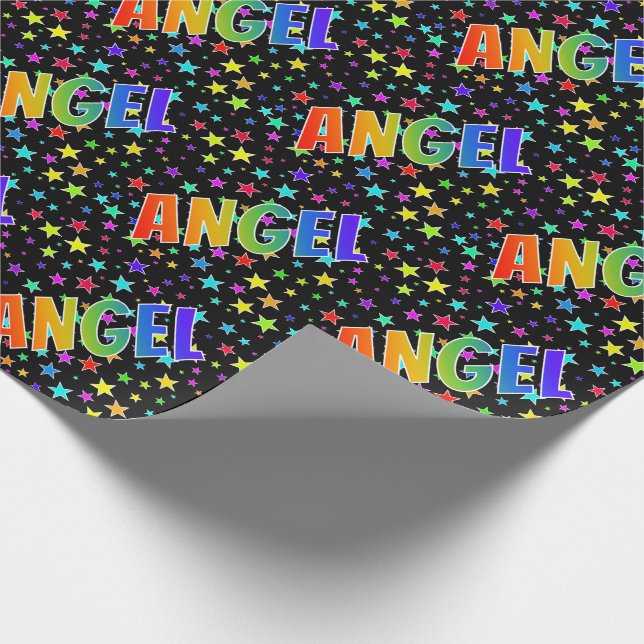 Rainbow First Name "ANGEL" + Stars Wrapping Paper (Corner)