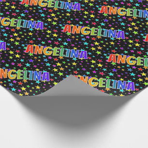 Rainbow First Name "ANGELINA" + Stars Wrapping Paper