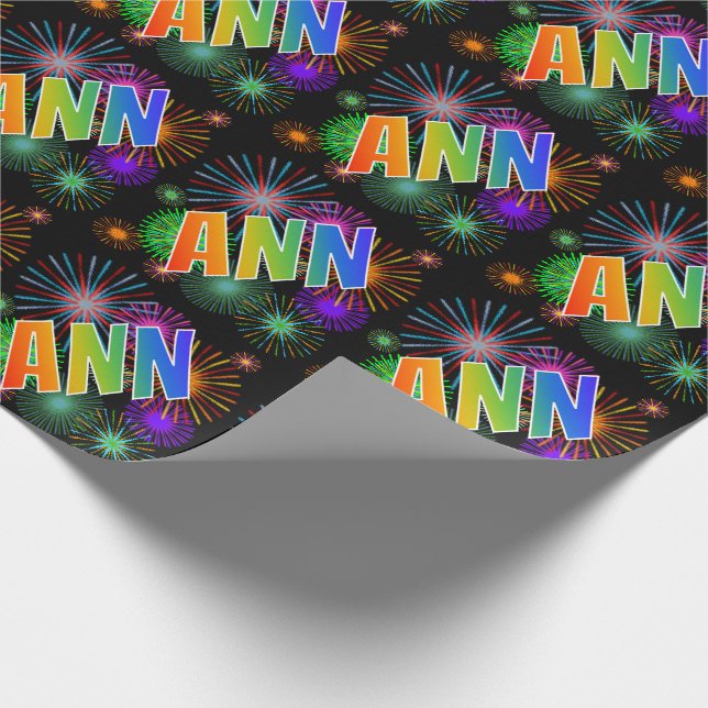 Rainbow First Name "ANN" + Fireworks Wrapping Paper (Corner)